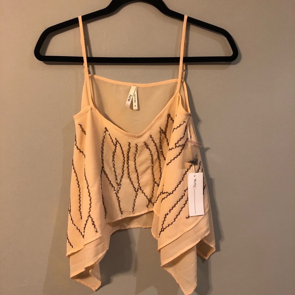 NWT Beaded Peach Asymmetrical Crop Top Size S